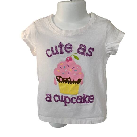 3T Children's Place White Short Sleeve Sparkle Glitter Cute As Cupcake Tee Twins - Picture 1 of 1